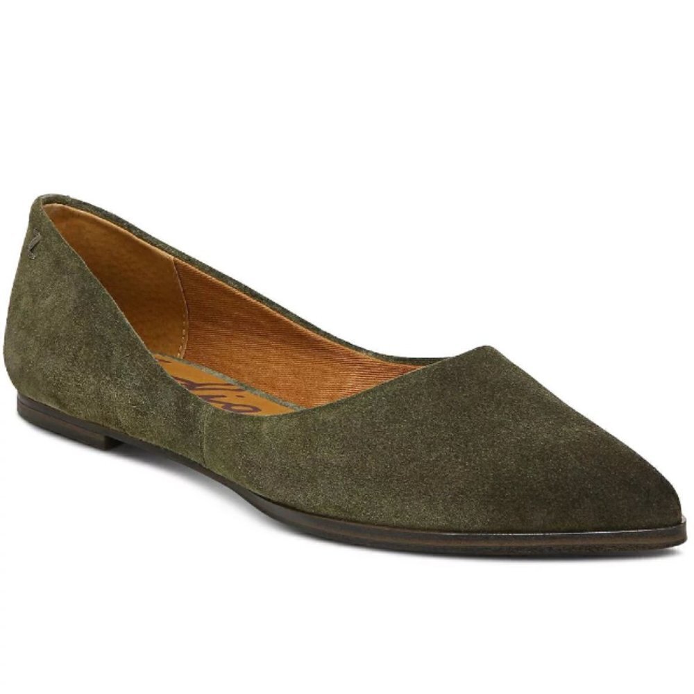 Zodiac Hill Pointy Toe Flat in Dark Olive